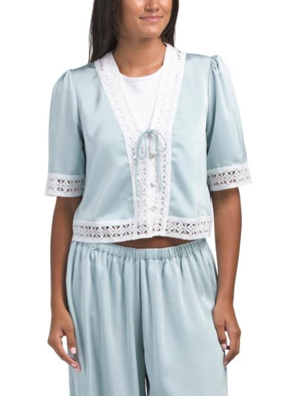DRA Lace Trim Satin Blouse